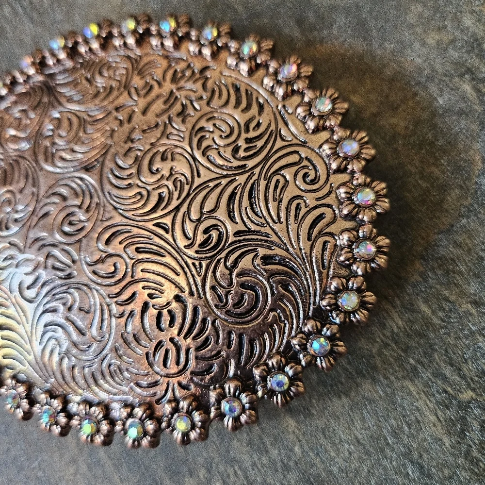 NWT Copper Bronze Western Floral Rhinestone Bekt Buckle